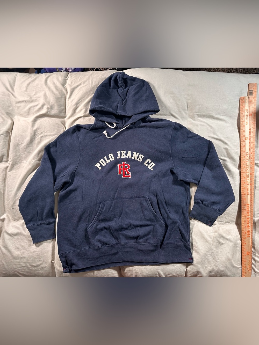 Polo Ralph Lauren Jeans Co Retro Hoodie Spellout Navy Embroidered X-Large Y2K